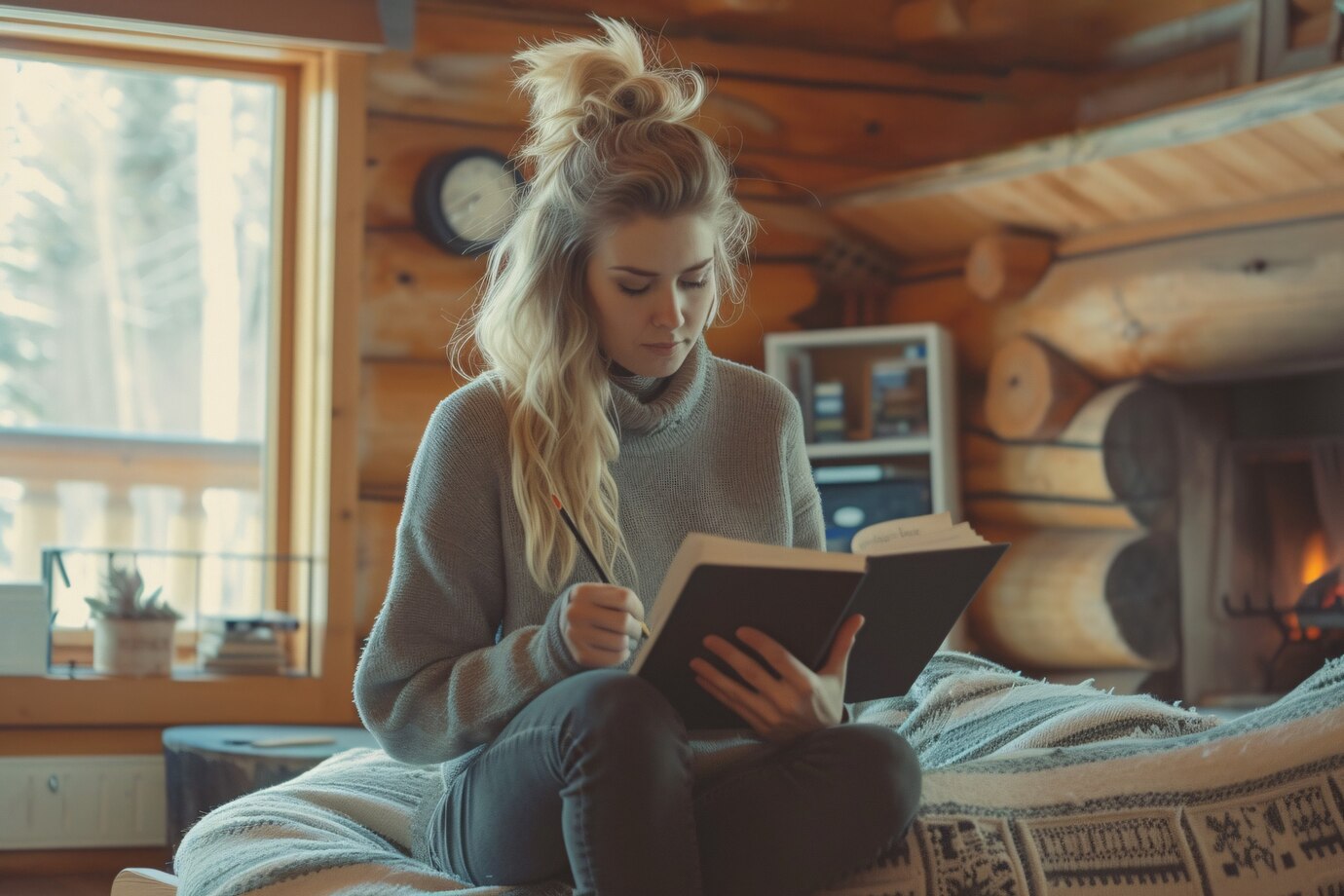 woman read book